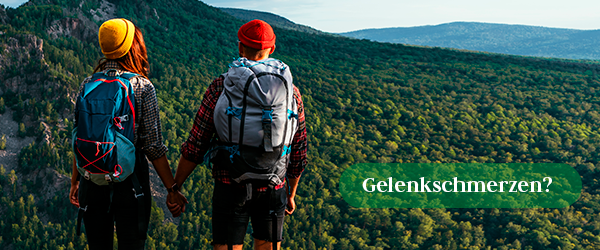 Wanderer ohne Gelenkschmerzen bewundern die Berglandschaft