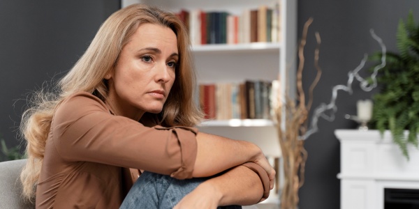 Frau in den Wechseljahren mit Stimmungsschwankungen