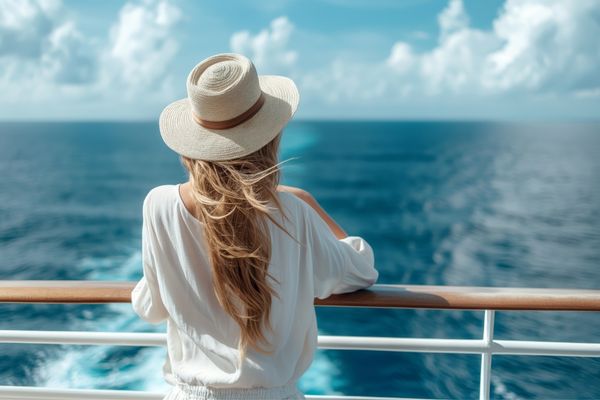 Frau genießt eine Reise am Schiff