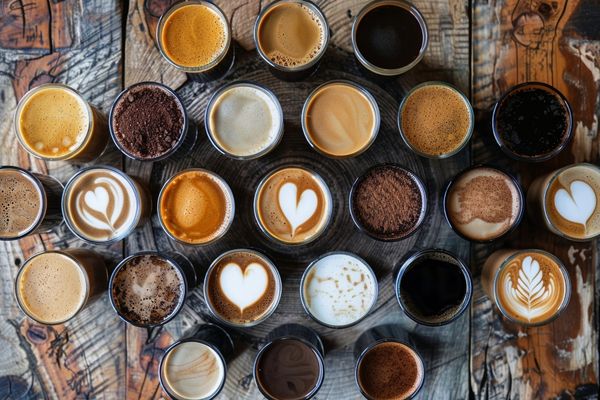 Tassen mit verschiedenen Kaffees